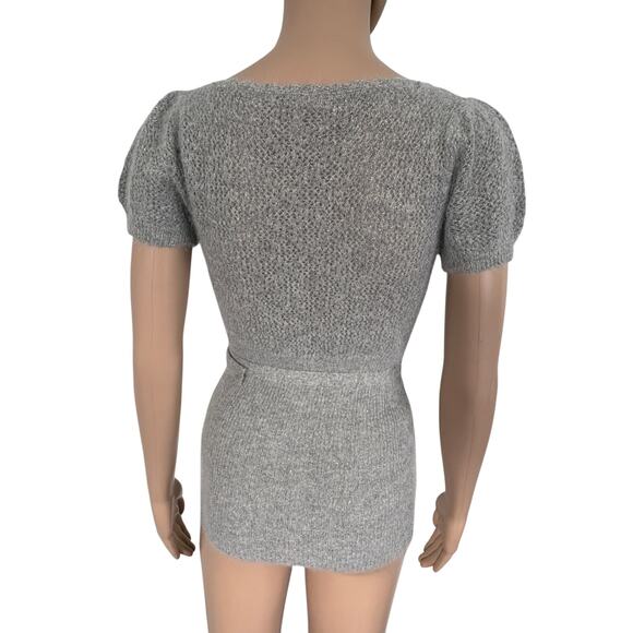 Angora Blend Knit Sweater Sparkle V Neck Belted Bodycon M Preppy Old Money Gray - Picture 8 of 8